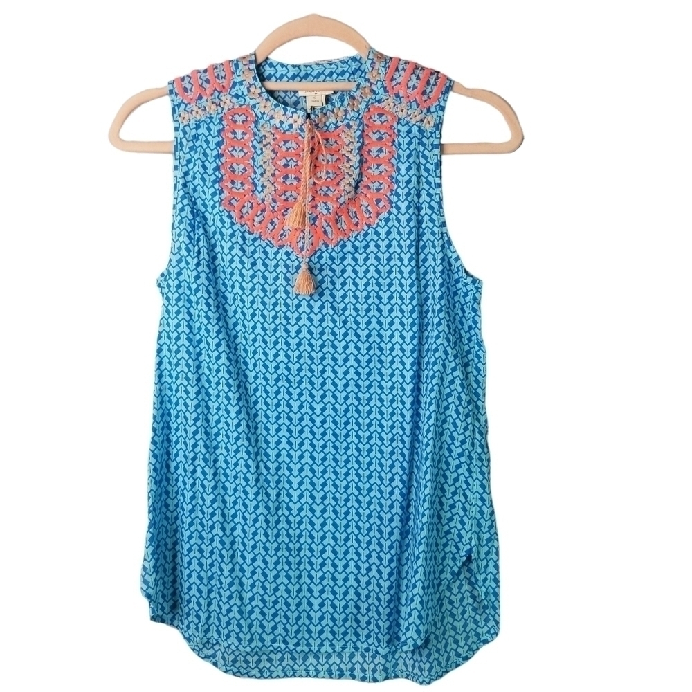 J Crew embroidered tassel tank top New